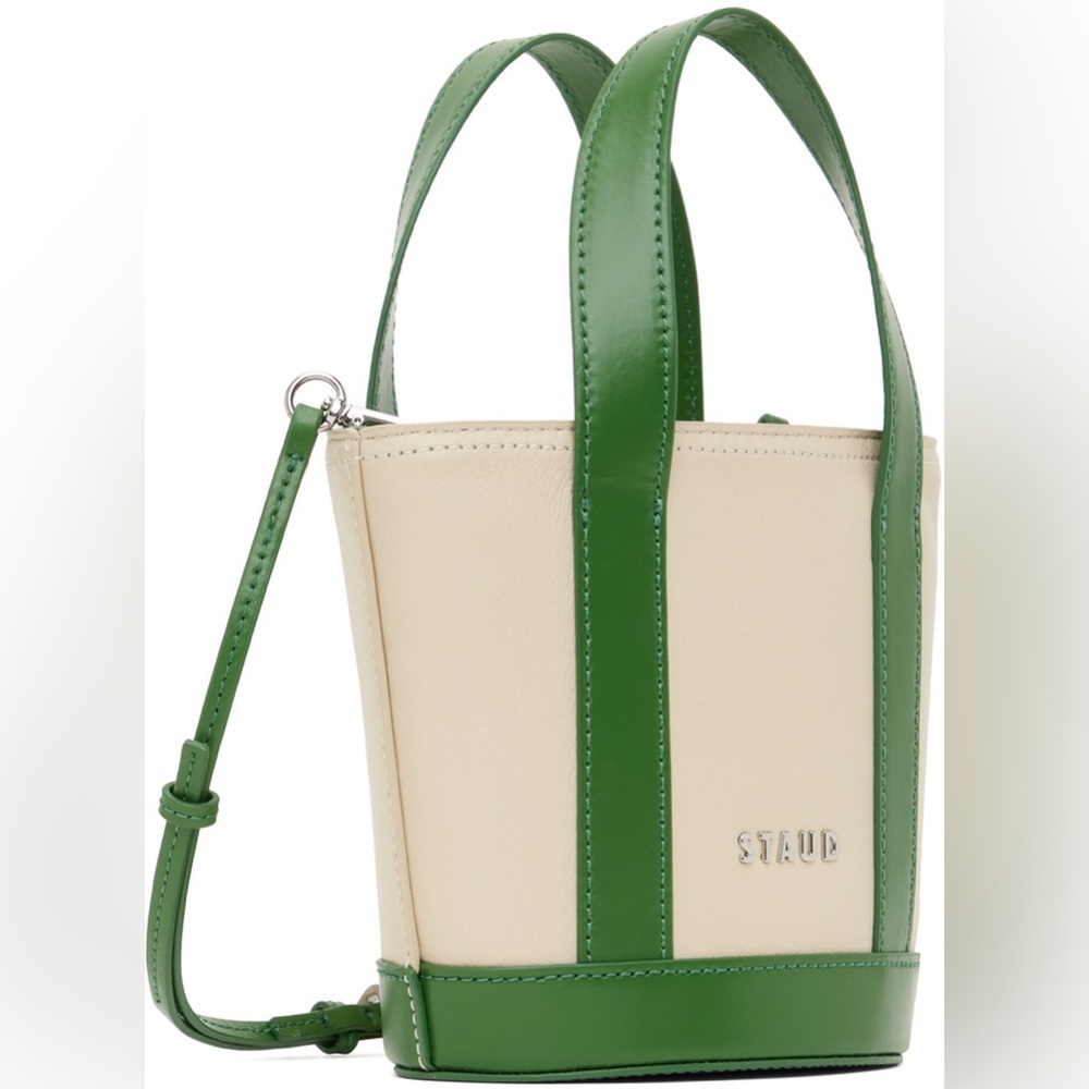 STAUD Mini Bag in Cream and Green